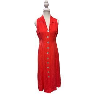 Coldwater Creek | Coral/Salmon Linen Blend Midi Sheath Dress | P6